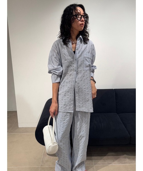 emmi（エミ）の「セミシアーパジャマライクシャツ（シャツ/ブラウス・レディース・ライトブルー/グレー・FREE）」の21枚目の写真