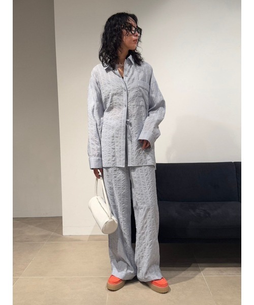 emmi（エミ）の「セミシアーパジャマライクシャツ（シャツ/ブラウス・レディース・ライトブルー/グレー・FREE）」の20枚目の写真