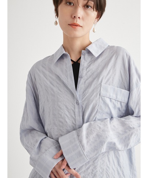 emmi（エミ）の「セミシアーパジャマライクシャツ（シャツ/ブラウス・レディース・ライトブルー/グレー・FREE）」の5枚目の写真
