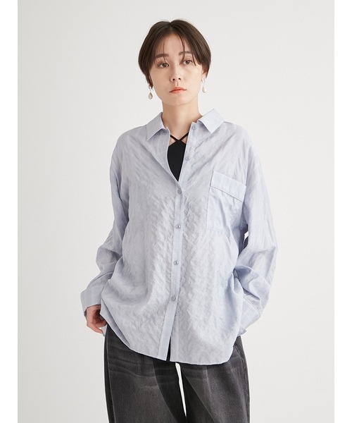 emmi（エミ）の「セミシアーパジャマライクシャツ（シャツ/ブラウス・レディース・ライトブルー/グレー・FREE）」の6枚目の写真