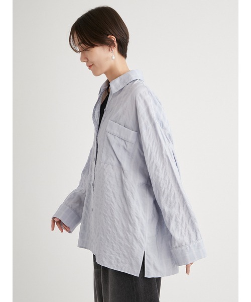 emmi（エミ）の「セミシアーパジャマライクシャツ（シャツ/ブラウス・レディース・ライトブルー/グレー・FREE）」の8枚目の写真