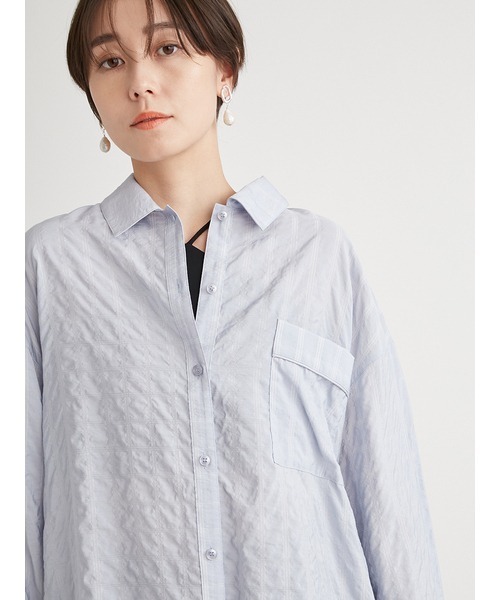 emmi（エミ）の「セミシアーパジャマライクシャツ（シャツ/ブラウス・レディース・ライトブルー/グレー・FREE）」の9枚目の写真