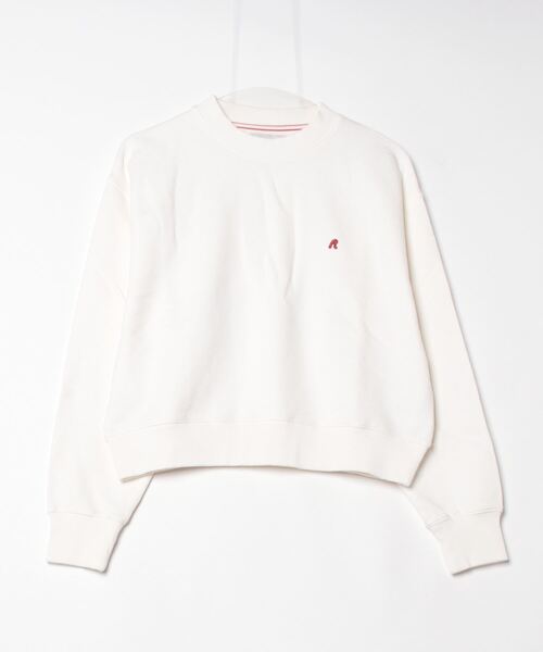 美品 REPLAY リプレイ Rロゴ刺繍入り クロップド スウェット シャツ トレーナー プルオーバー クルーネック 長袖 XS オフホワイト 白 メンズ レディース 古着 中 セール】Rロゴ刺繍入りクロップドスウェットシャツ（スウェット
