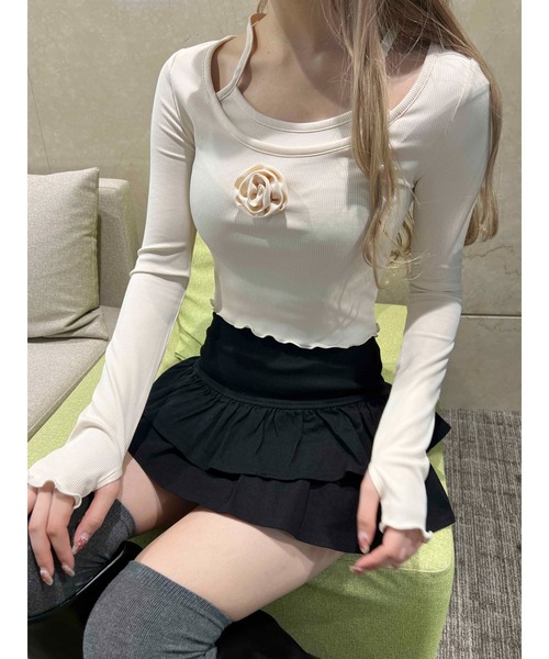 PHILLY(フィリー)の「【PHILLY】ローズモチーフトップス(Tシャツ/カットソー・レディース・ブラック/グレー/アイボリー・FREE)」の17枚目の写真