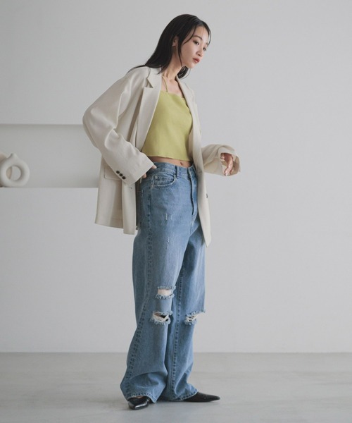 LOWRYS FARM（ローリーズファーム）の「スタイルＵＰアシメショートキャミソール　 288807（キャミソール・レディース・アイボリー/ブラック/ブラック系その他/マスタード・FREE）」の6枚目の写真