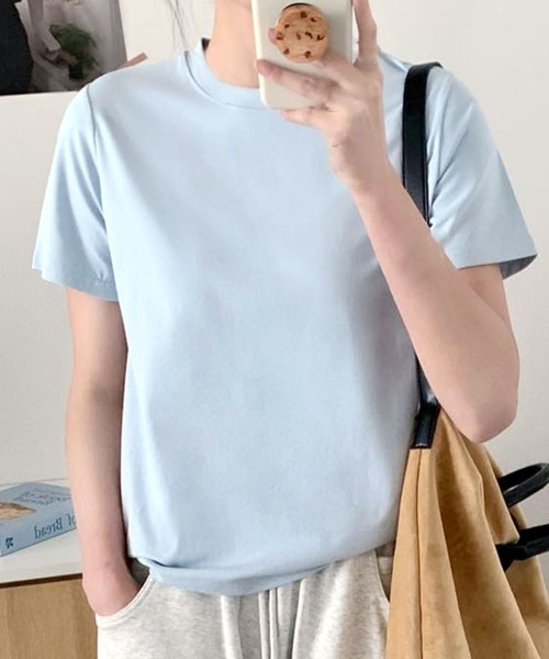 LOWO(ロワ)の「コットン素材クルーネック半袖Tシャツ(Tシャツ/カットソー・レディース・アイボリー/ボルドー/クリーム/ピンクベージュ/チャコールグレー/ブラック/ベージュ/ネイビー/ダークグレー/グレー/オフホワイト/ピンク/イエロー/ブルー・FREE)」の10枚目の写真