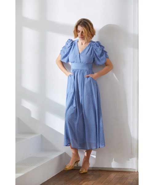 Estella.K（エステラケー）の「Harper Dress カシュクールプリントドレス（ワンピース・レディース・オフホワイト/アイボリー/ブラック/ラベンダー/サックスブルー系/ブルー系その他/イエロー系・FREE）」の5枚目の写真