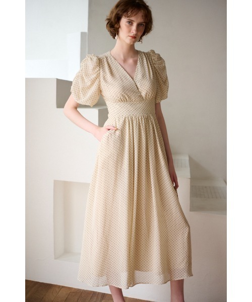 【ほぼ新品】Estella.K エステラケー カシュクールドットドレス Harper Dress カシュクールプリントドレス（ワンピース