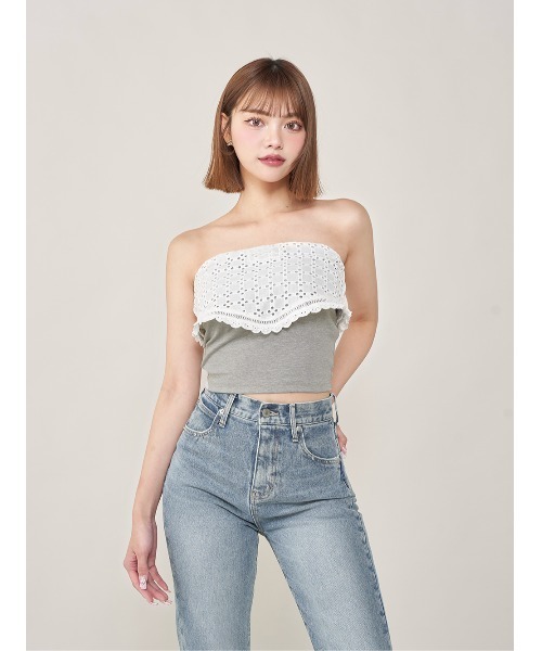 darich コットンレースドッキングベアトップス Darich（ダーリッチ）の「コットンレースドッキングベアトップス