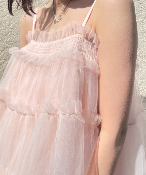 HONEY MI HONEY(ハニーミーハニー)の「tulle tiered tunic camisole(キャミソール・レディース・サックスブルー/オフホワイト/ピンク/ブラック・FREE)」の14枚目の写真