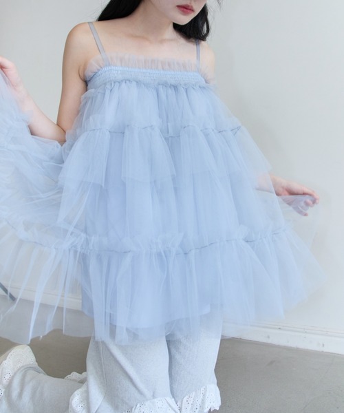 HONEY MI HONEY(ハニーミーハニー)の「tulle tiered tunic camisole(キャミソール・レディース・サックスブルー/オフホワイト/ピンク/ブラック・FREE)」の21枚目の写真
