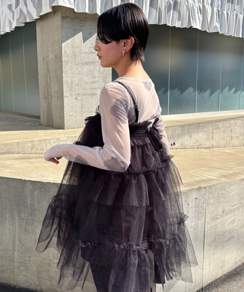HONEY MI HONEY(ハニーミーハニー)の「tulle tiered tunic camisole(キャミソール・レディース・サックスブルー/オフホワイト/ピンク/ブラック・FREE)」の12枚目の写真