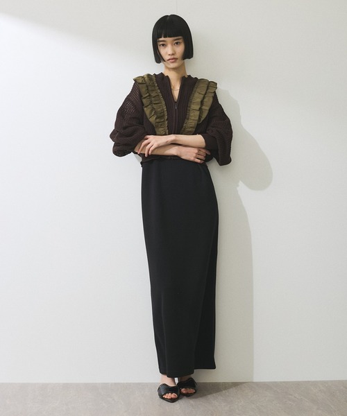 ADAM ET ROPE'(アダムエロペ)の「【WEB限定】ラッフルメッシュ編みカーディガン(カーディガン/ボレロ・レディース・ダークブラウン/ブラック/オフホワイト・FREE)」の9枚目の写真