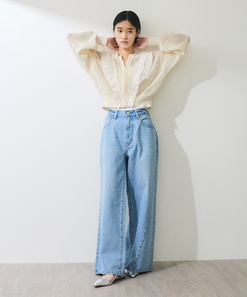 ADAM ET ROPE'(アダムエロペ)の「【WEB限定】ラッフルメッシュ編みカーディガン(カーディガン/ボレロ・レディース・ダークブラウン/ブラック/オフホワイト・FREE)」の12枚目の写真