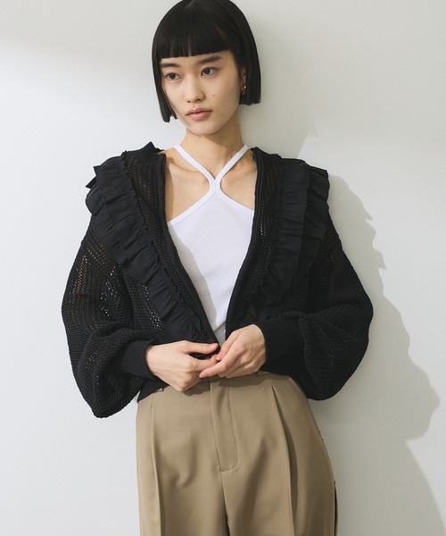 セール】【WEB限定】ラッフルメッシュ編みカーディガン（カーディガン