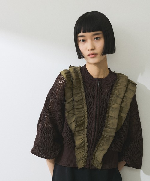 セール】【WEB限定】ラッフルメッシュ編みカーディガン