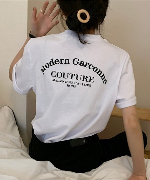 Lace Ladies(レースレディース)の「配色 ロゴ プリント クルーネック Tシャツ(Tシャツ/カットソー・レディース・ブラック/ホワイト・M/XL)」の1枚目の写真