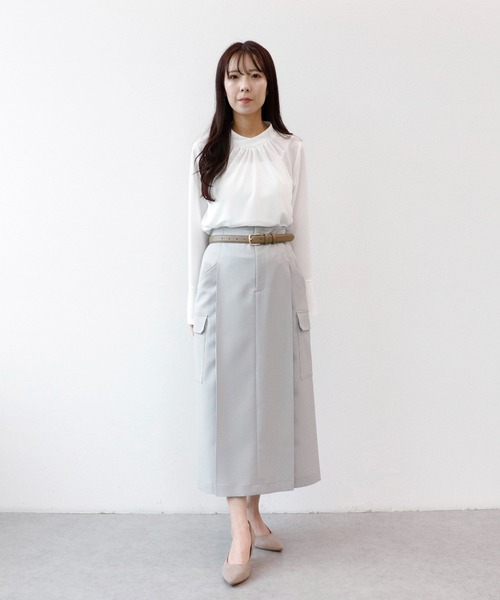 Sirin（シリン）の「ハイウエストカーゴスカート【2サイズ展開】（スカート・レディース・ライトベージュ/ライトオリーブ/ライトグレー・X-SMALL/SMALL）」の5枚目の写真