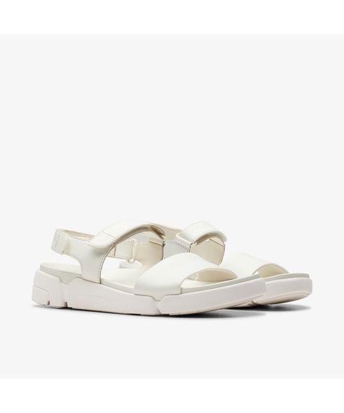 【新品】Clarks クラークス ストラップ フラットサンダル ホワイト レザー 新品】Clarks クラークス ストラップ フラットサンダル ホワイト