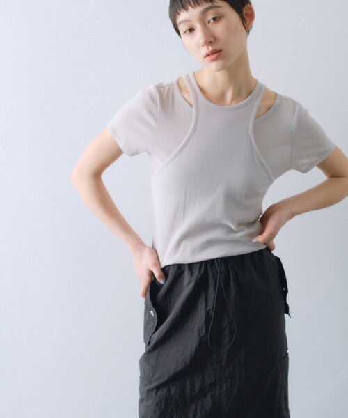 CODE A(コードエー)の「layered mini tee(Tシャツ/カットソー・レディース・ブラック/ライトグレー/ホワイト/ライトイエロー系・00)」の4枚目の写真