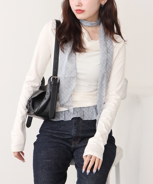 ROOPTOKYO(ループトウキョウ)の「スカーフ付きフリルギャザートップス(Tシャツ/カットソー・レディース・ブルー/ホワイト・FREE)」の12枚目の写真