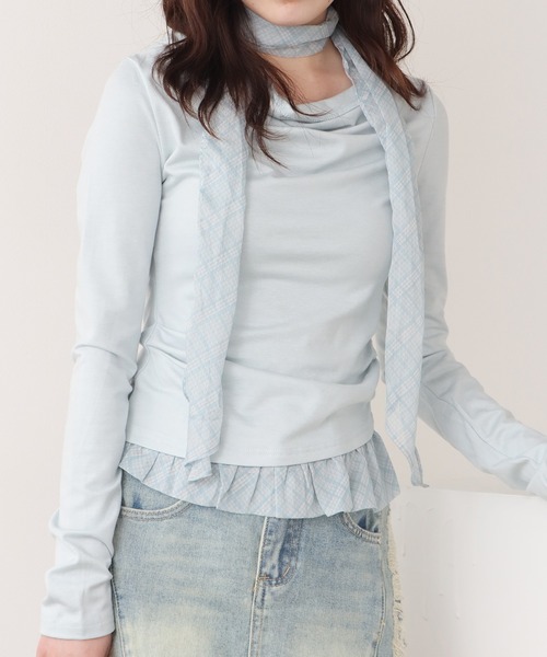 ROOPTOKYO(ループトウキョウ)の「スカーフ付きフリルギャザートップス(Tシャツ/カットソー・レディース・ブルー/ホワイト・FREE)」の16枚目の写真