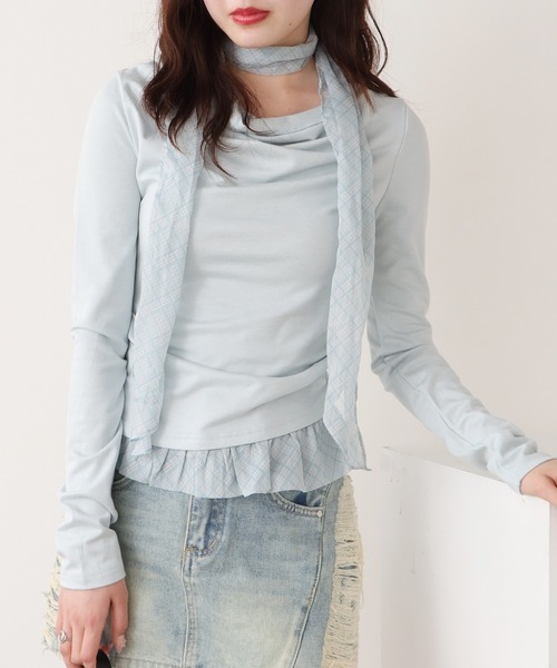ROOPTOKYO(ループトウキョウ)の「スカーフ付きフリルギャザートップス(Tシャツ/カットソー・レディース・ブルー/ホワイト・FREE)」の17枚目の写真