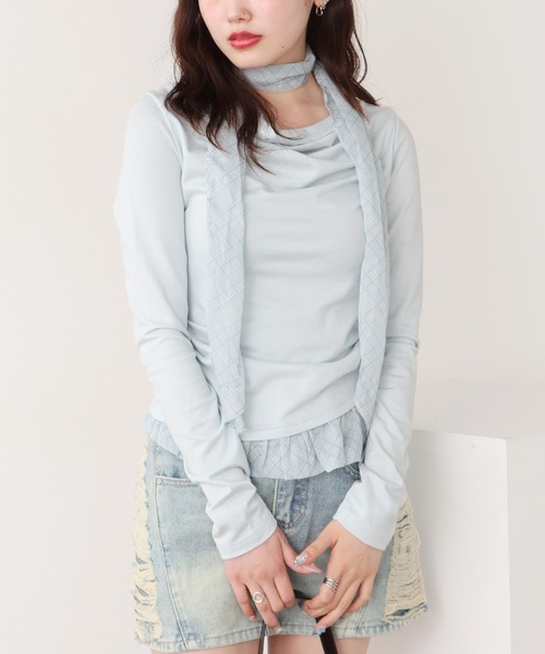 ROOPTOKYO(ループトウキョウ)の「スカーフ付きフリルギャザートップス(Tシャツ/カットソー・レディース・ブルー/ホワイト・FREE)」の18枚目の写真