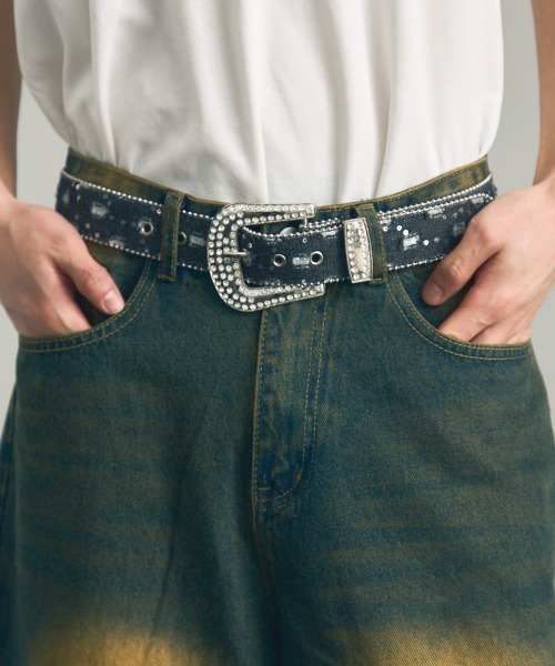 品多く セール】rhinestone denim belt / ラインストーンデニムベルト 工芸品