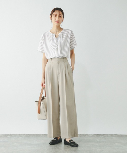 2色展開♥高級感漂う半袖ブラウス＆タックパンツ/追跡有 シフォンジョーゼットタックブラウス（シャツ・ブラウス