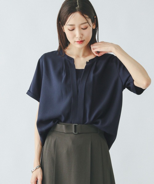 GLOBAL WORK（グローバルワーク）の「キレイつづく2WAYタック半袖/288566（シャツ/ブラウス・レディース・ホワイト系その他/コーラルピンク/ネイビー/ブルー系その他・MEDIUM/LARGE/SMALL）」の7枚目の写真