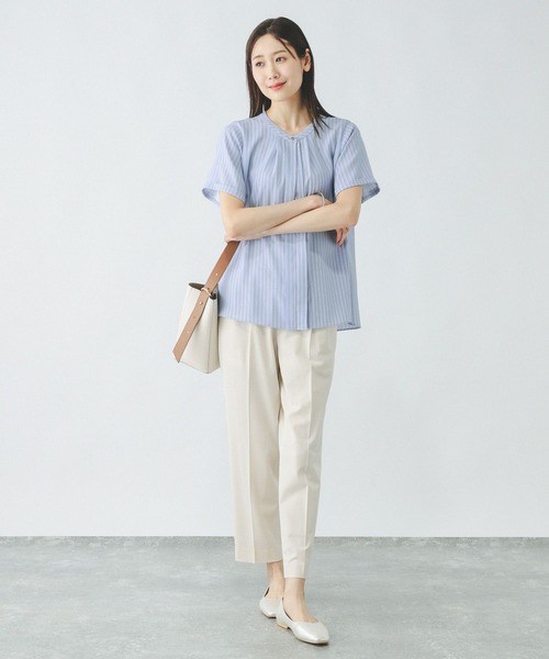 GLOBAL WORK（グローバルワーク）の「キレイつづく2WAYタック半袖/288566（シャツ/ブラウス・レディース・ホワイト系その他/コーラルピンク/ネイビー/ブルー系その他・MEDIUM/LARGE/SMALL）」の9枚目の写真