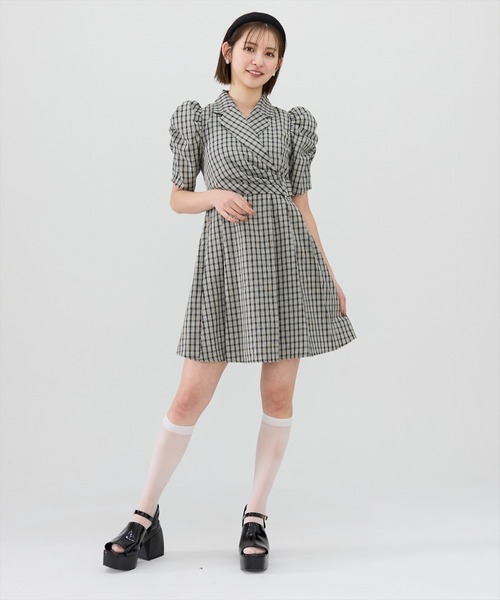リュクス 長袖 チェック  ミニ ワンピース ジャケット アミュレット Amulet チェック柄シャツワンピース ワンピース