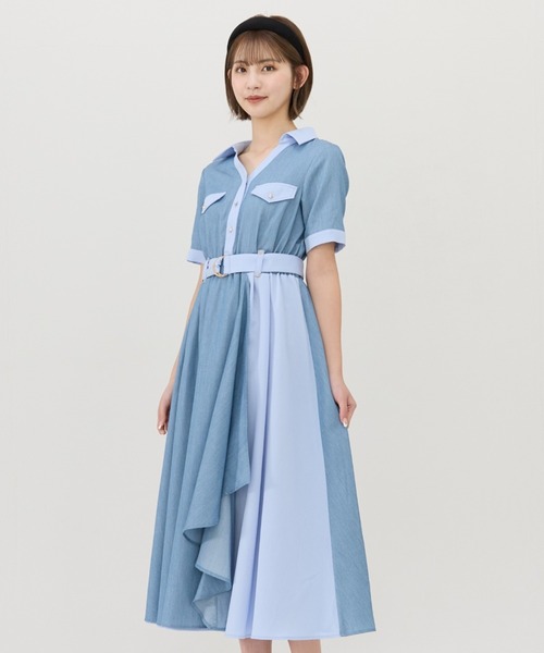 驚きの価格が実現！ セール】バイカラーアシメフリルシャツワンピース（ワンピース ワンピース