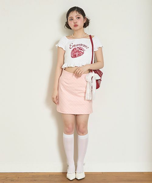 Mi-je（ミジェ）の「台形チェックスカート【韓国ファッション】（スカート・レディース・ピンク/グレー・M/S）」の3枚目の写真