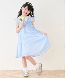 レース衿　ドットプリーツワンピース