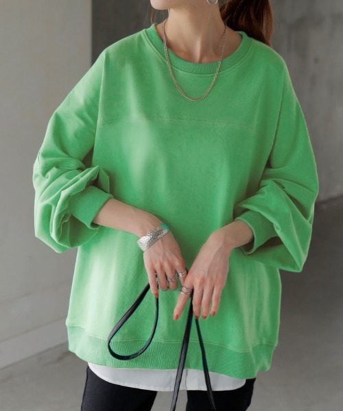 HUG.U(ハグユー)の「ステッチゆるロンT(Tシャツ/カットソー・レディース・サンドベージュ/ダークグレー/グリーン/ライトグレー/ホワイト/ブラック/ブルー・FREE)」の6枚目の写真