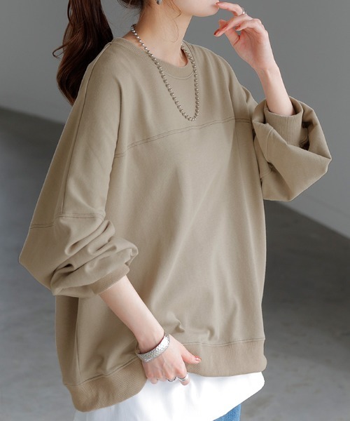 HUG.U(ハグユー)の「ステッチゆるロンT(Tシャツ/カットソー・レディース・サンドベージュ/ダークグレー/グリーン/ライトグレー/ホワイト/ブラック/ブルー・FREE)」の5枚目の写真