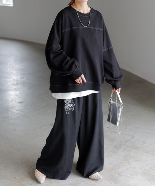HUG.U(ハグユー)の「ステッチゆるロンT(Tシャツ/カットソー・レディース・サンドベージュ/ダークグレー/グリーン/ライトグレー/ホワイト/ブラック/ブルー・FREE)」の17枚目の写真