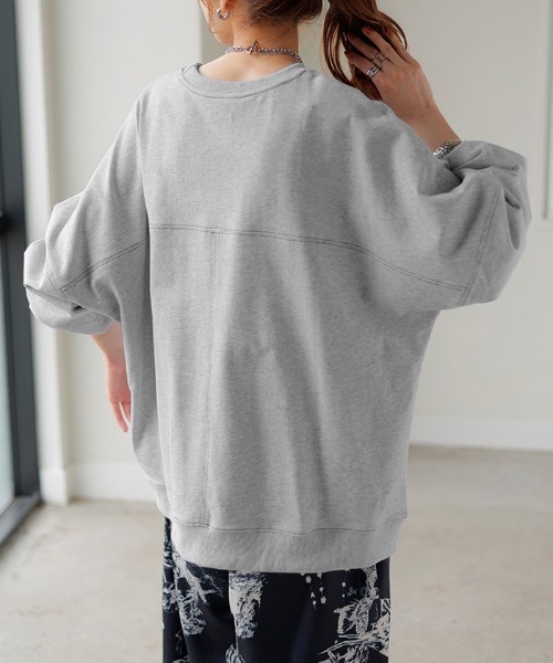 HUG.U(ハグユー)の「ステッチゆるロンT(Tシャツ/カットソー・レディース・サンドベージュ/ダークグレー/グリーン/ライトグレー/ホワイト/ブラック/ブルー・FREE)」の9枚目の写真