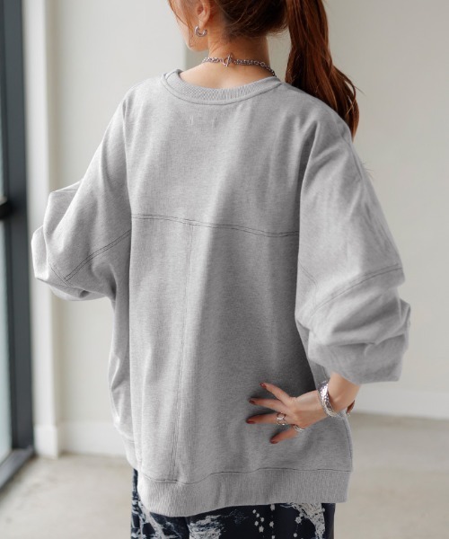 HUG.U(ハグユー)の「ステッチゆるロンT(Tシャツ/カットソー・レディース・サンドベージュ/ダークグレー/グリーン/ライトグレー/ホワイト/ブラック/ブルー・FREE)」の8枚目の写真