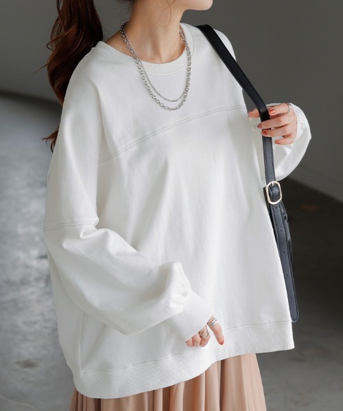 HUG.U(ハグユー)の「ステッチゆるロンT(Tシャツ/カットソー・レディース・サンドベージュ/ダークグレー/グリーン/ライトグレー/ホワイト/ブラック/ブルー・FREE)」の18枚目の写真