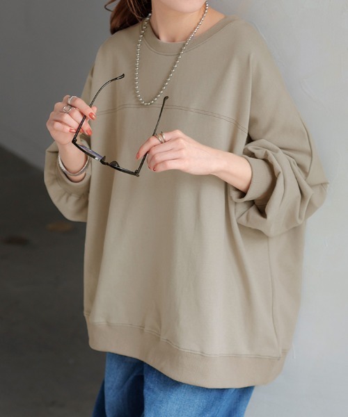 HUG.U(ハグユー)の「ステッチゆるロンT(Tシャツ/カットソー・レディース・サンドベージュ/ダークグレー/グリーン/ライトグレー/ホワイト/ブラック/ブルー・FREE)」の16枚目の写真