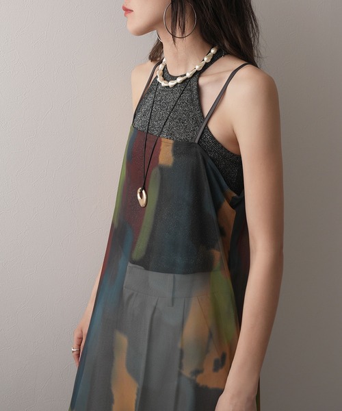 bohmal(ボマール)の「水彩アート総柄シアーキャミワンピース(ワンピース・レディース・アイボリー/スミクロ・FREE)」の7枚目の写真