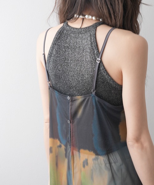 bohmal(ボマール)の「水彩アート総柄シアーキャミワンピース(ワンピース・レディース・アイボリー/スミクロ・FREE)」の3枚目の写真