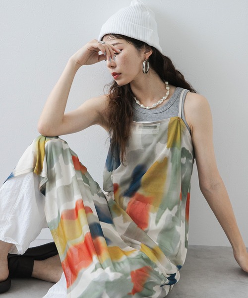 bohmal(ボマール)の「水彩アート総柄シアーキャミワンピース(ワンピース・レディース・アイボリー/スミクロ・FREE)」の20枚目の写真
