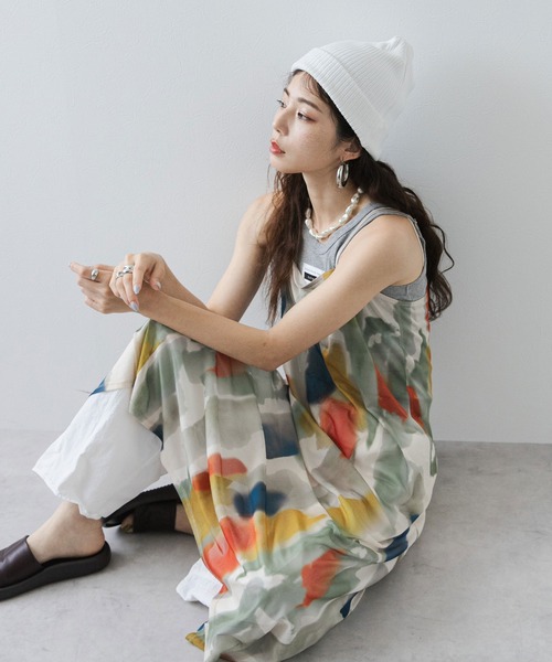 bohmal(ボマール)の「水彩アート総柄シアーキャミワンピース(ワンピース・レディース・アイボリー/スミクロ・FREE)」の21枚目の写真