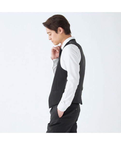 SUIT SELECT(スーツセレクト)の「【結婚式・セレモニー・イベント対応可】【通年】リバーシブルジレ(ベスト)/ブラック&グレー(スーツベスト・メンズ・ブラック×グレー・Y6/BB5/A4/A5/A6/AB4/AB6/AB7/Y4/Y5/AB5)」の3枚目の写真