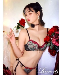 Reinest（レイネスト）の「[選べるショーツ]クラシックローズブーケ ブラジャー&バック透けフルバック or サイド紐Tバックショーツ（ブラ&ショーツ・キッズ）」