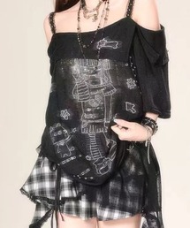 ビンテージ プリント オフショルダーニット